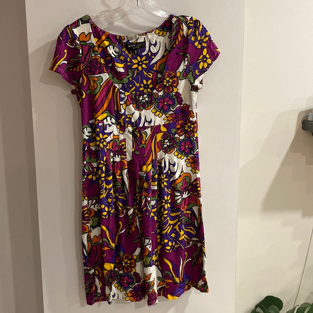 ABS COLLECTION bright 70’s print mine tee shirt dress S
